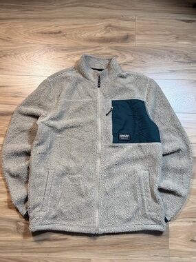 Oakley Beige Sherpa Jacket with Black Chest Pocket